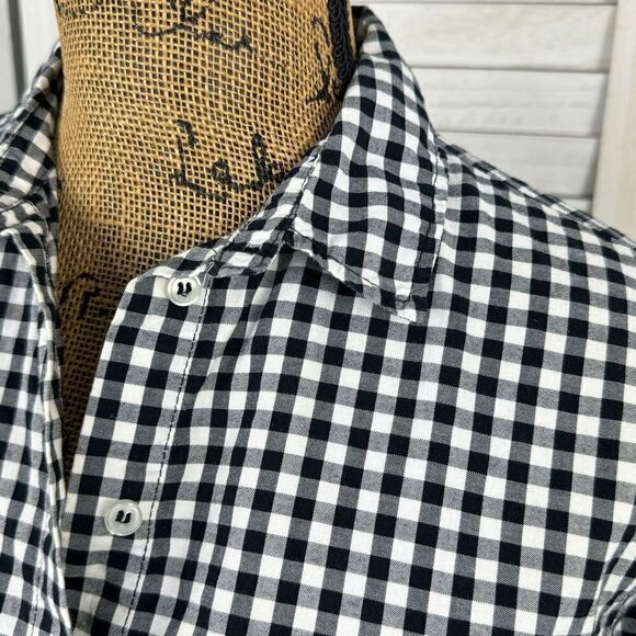 H&M Sequin Appliqué Gingham Check Button Front Shirt Black White Size 2 - Picture 9 of 15